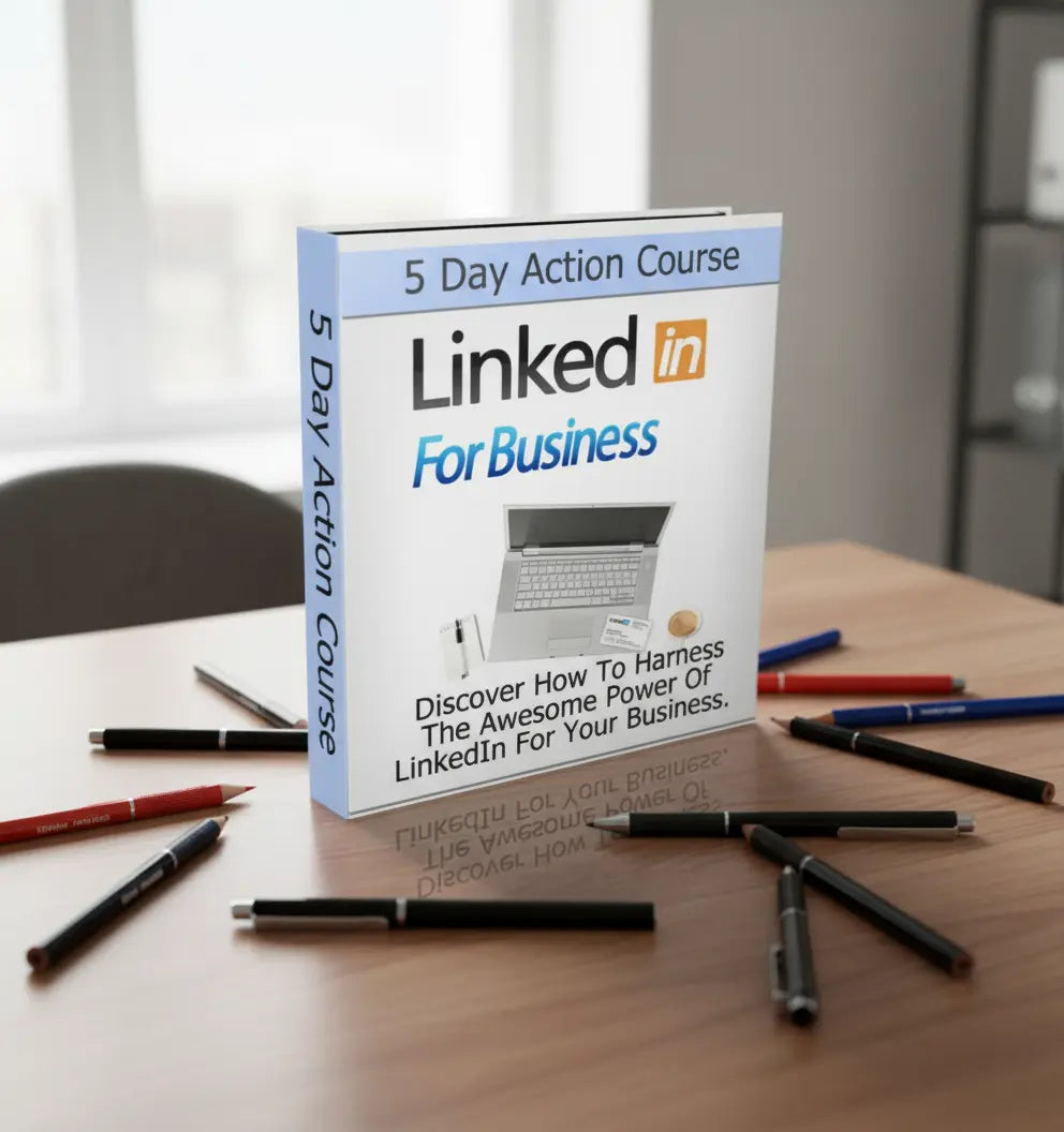 Book titled 'Linkedin For Business' with a laptop graphic on a white background